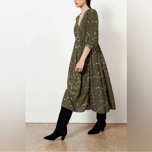 Ba&Sh Mosiris Green Midi Dress Size 4 Small V Neck